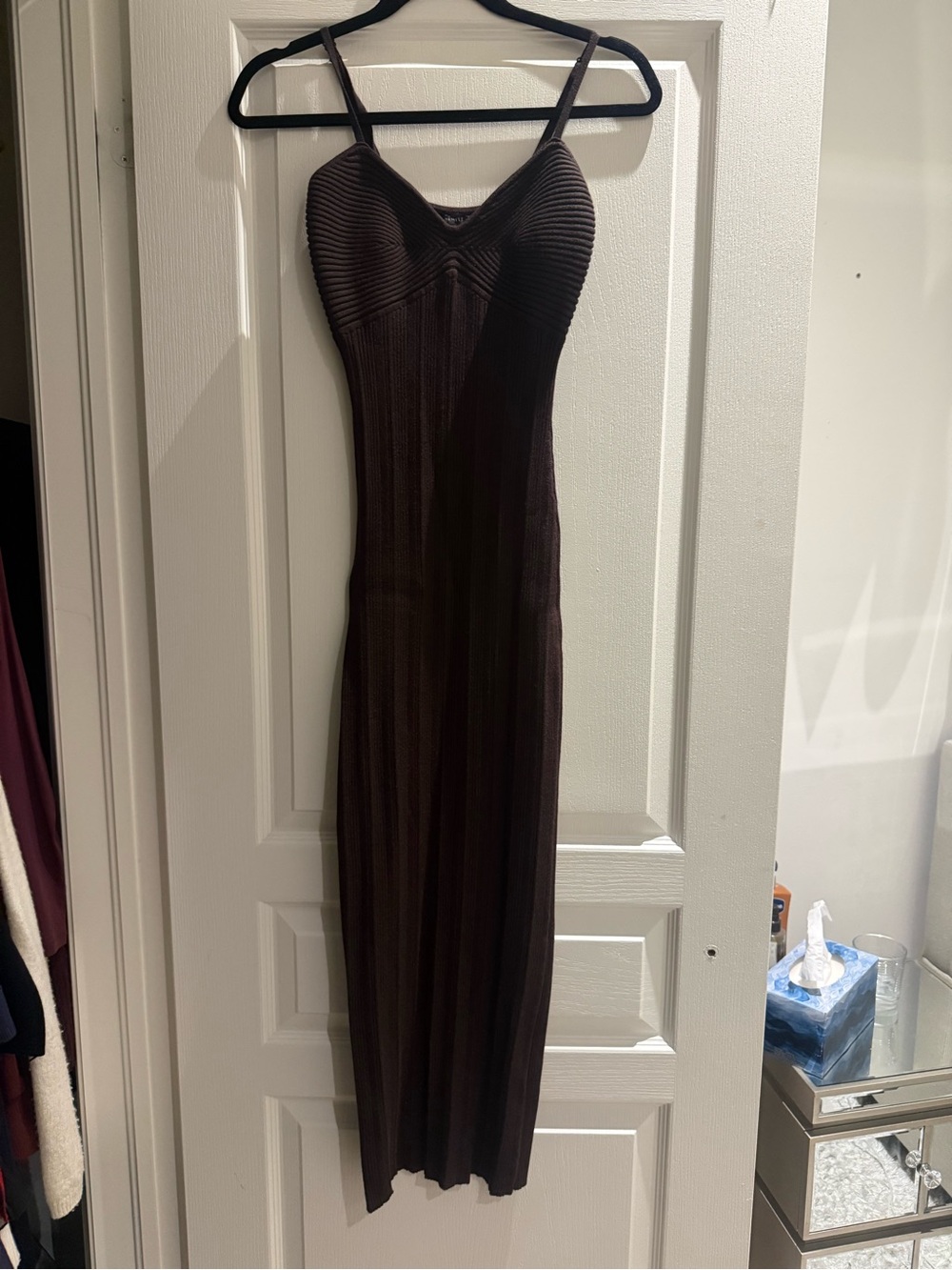 Dynamite Brown Ribbed Maxi Slip Dress - Sleeveless V-Neck